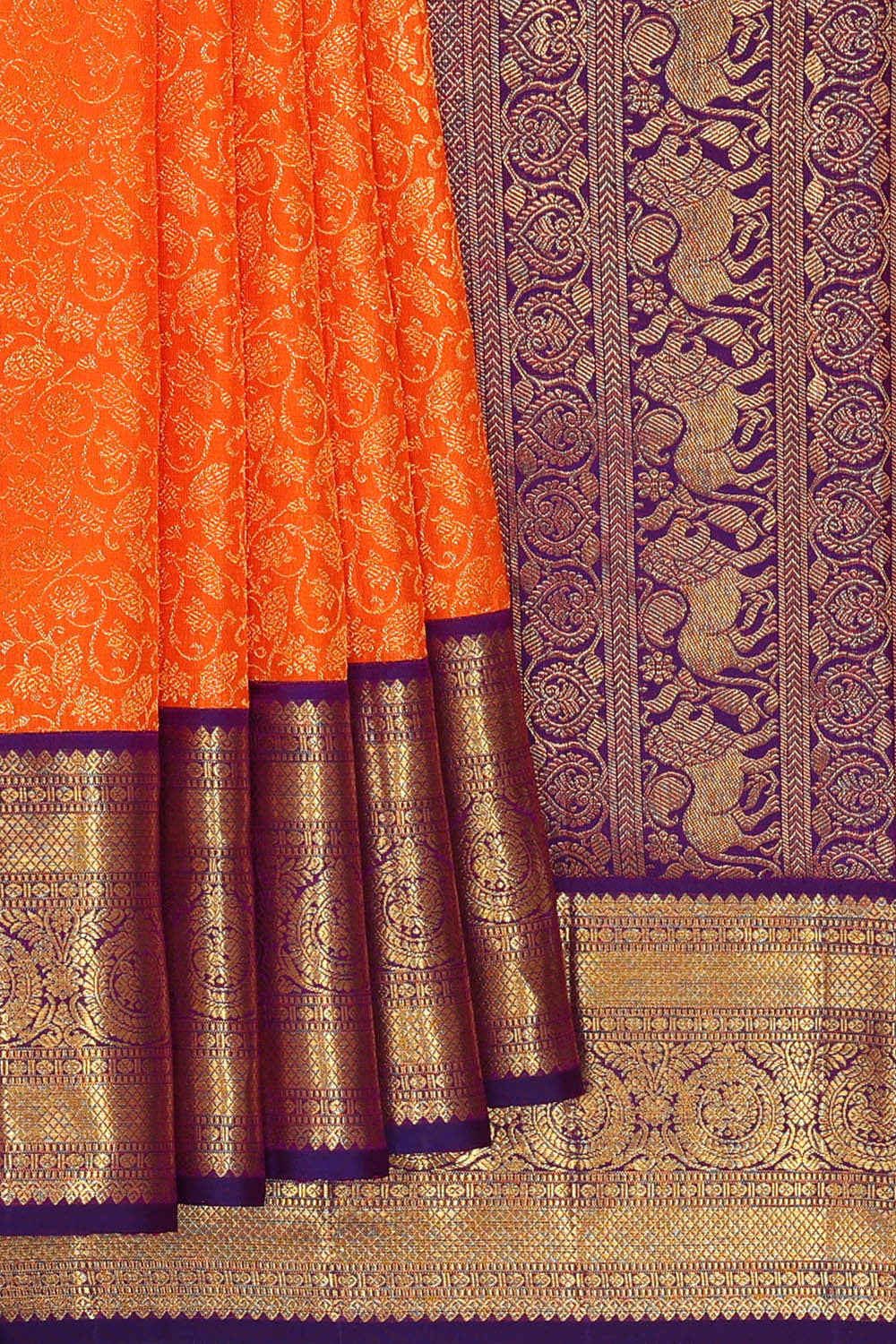 Image of Kanchipattu Orange Brocade Saree
